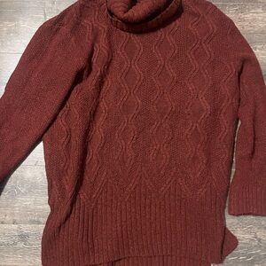 Sonoma Cable Knit Turtleneck Sweater - Burgundy